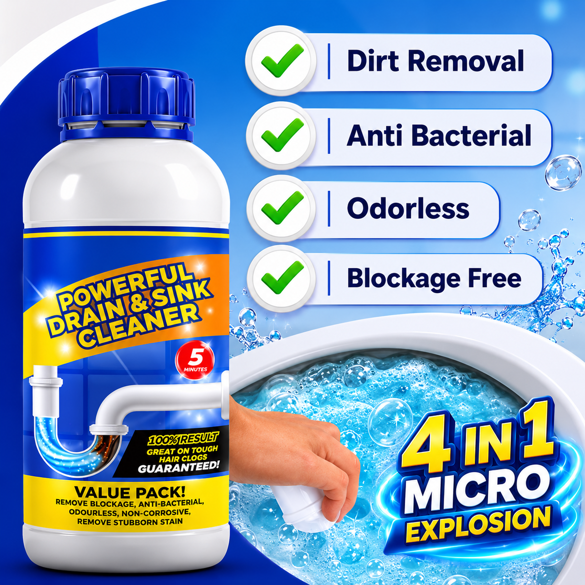 Powerful Drain & Sink Cleaner 100gms (Pack Of 4)