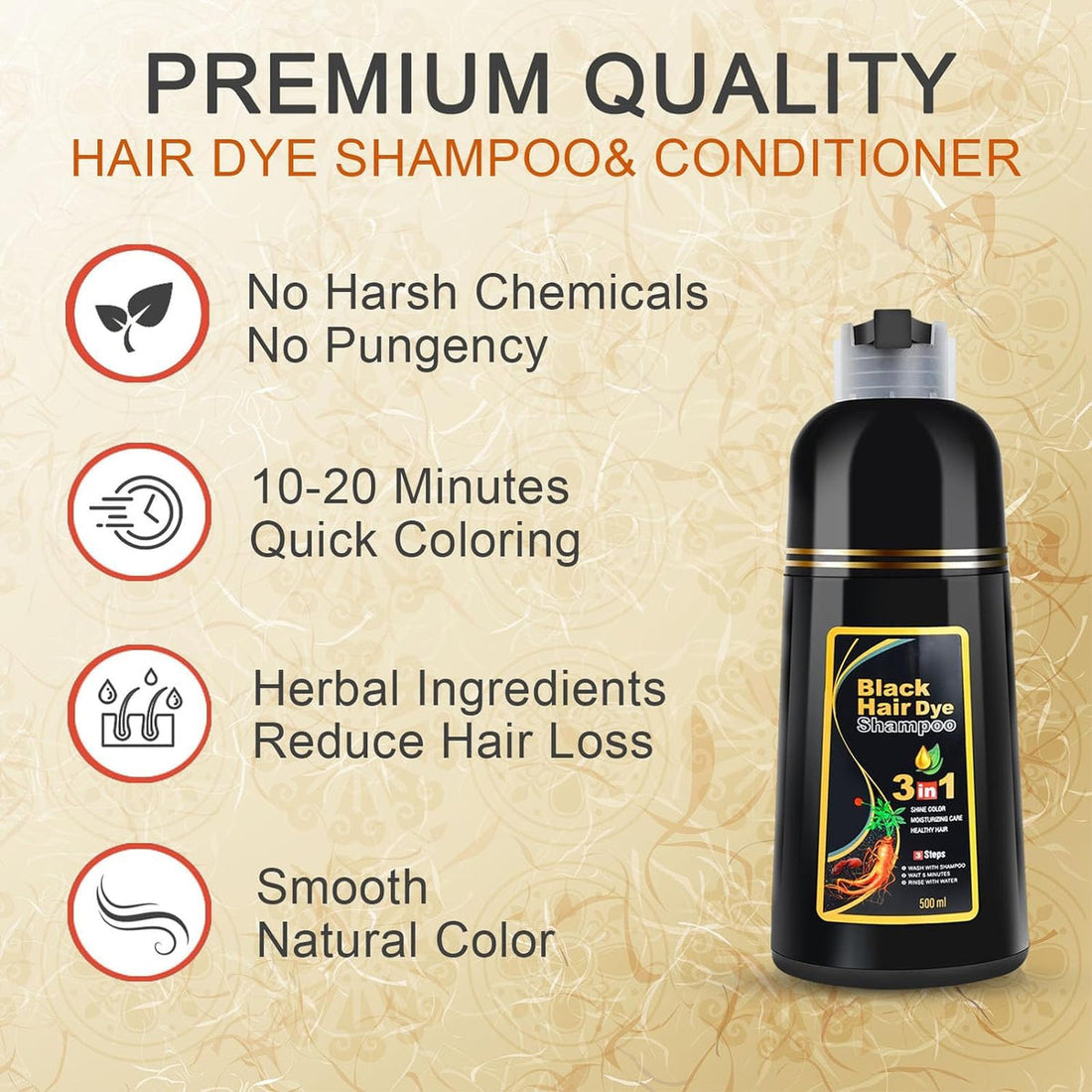 3 in 1 Black hair dye shampoo