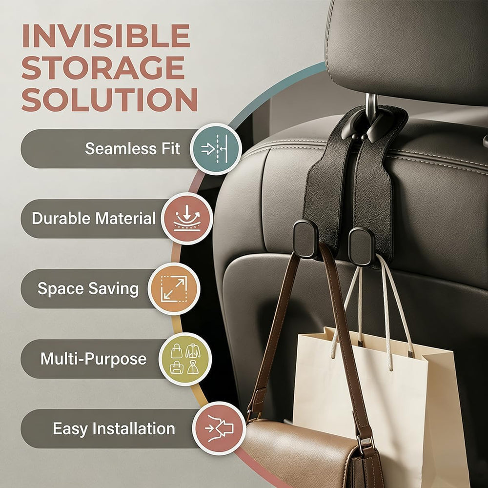 Car headrest bag hooks